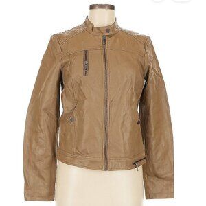 Fahsyee Faux Leather Motorcycle Jacket in Dark Khaki